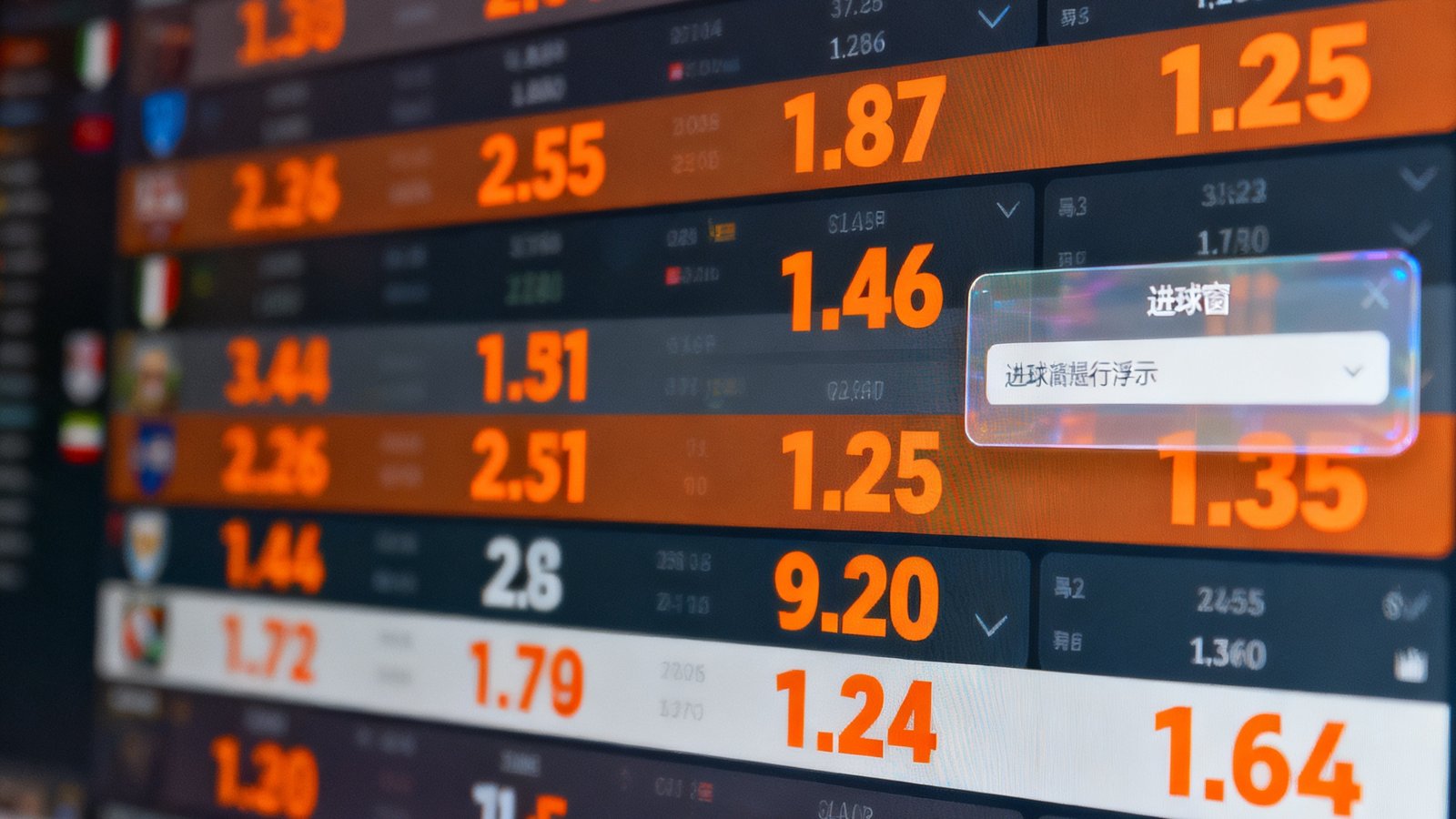 电脑屏幕展示500比分网页版实时比分滚动界面，多条比赛数据以卡片形式排列，比分数字以橙色大号字体醒目突出，右侧有进球弹窗提示浮层